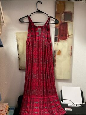 Taylor Red Patterned Maxi Dress with Keyhole Neckline